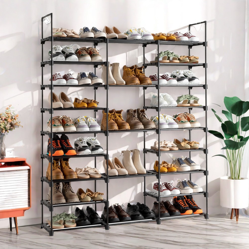 Black Modern Adjustable 9 Tiers Medium Shoe Rack,Stackable Assembly Shoe Shelves