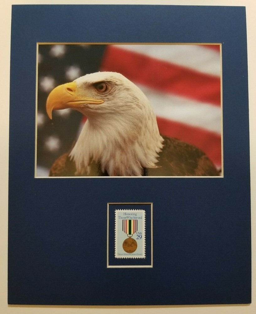 EAGLE & FLAG - DESERT SHIELD / DESERT STORM - FRAMEABLE POSTAGE STAMP ART - 1008