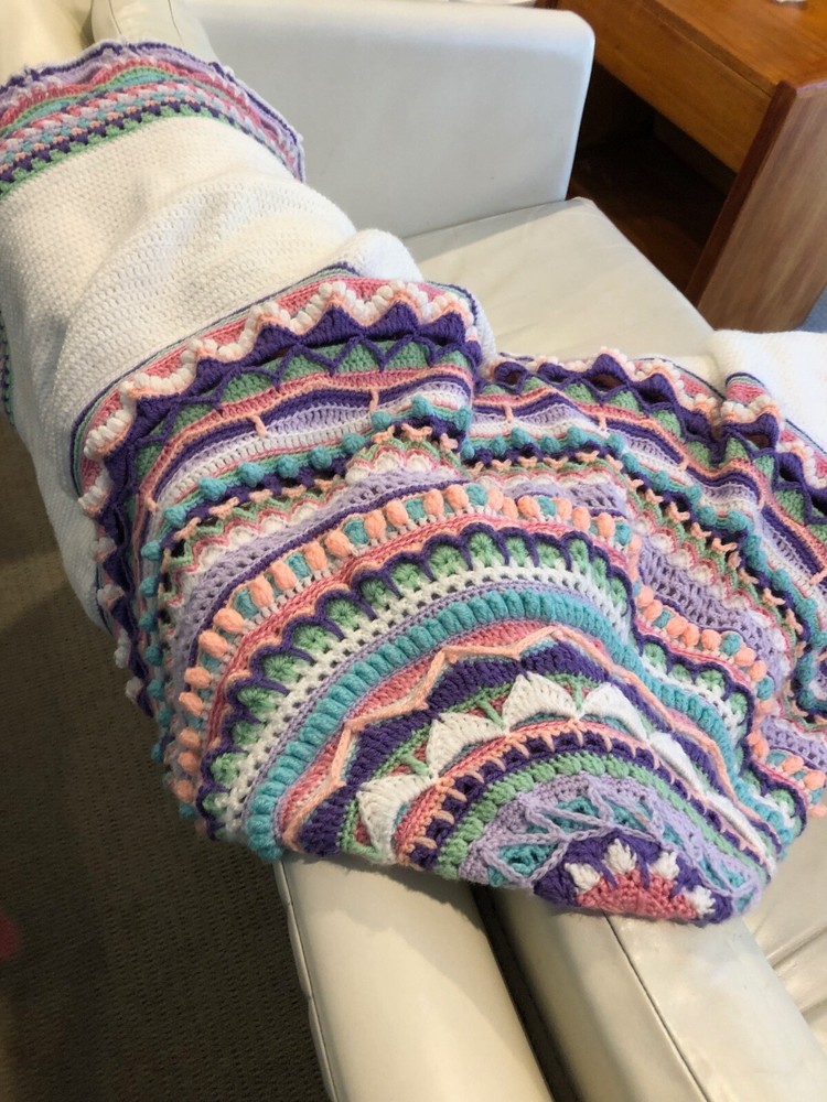 Pattern Crochet (UK or US terms) Spring Mandala Square Blanket/Rug/Throw