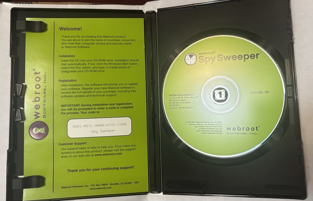 Webroot Software Spy Sweeper 3.0 CD-ROM Stop Spyware Computer Software Fast Ship