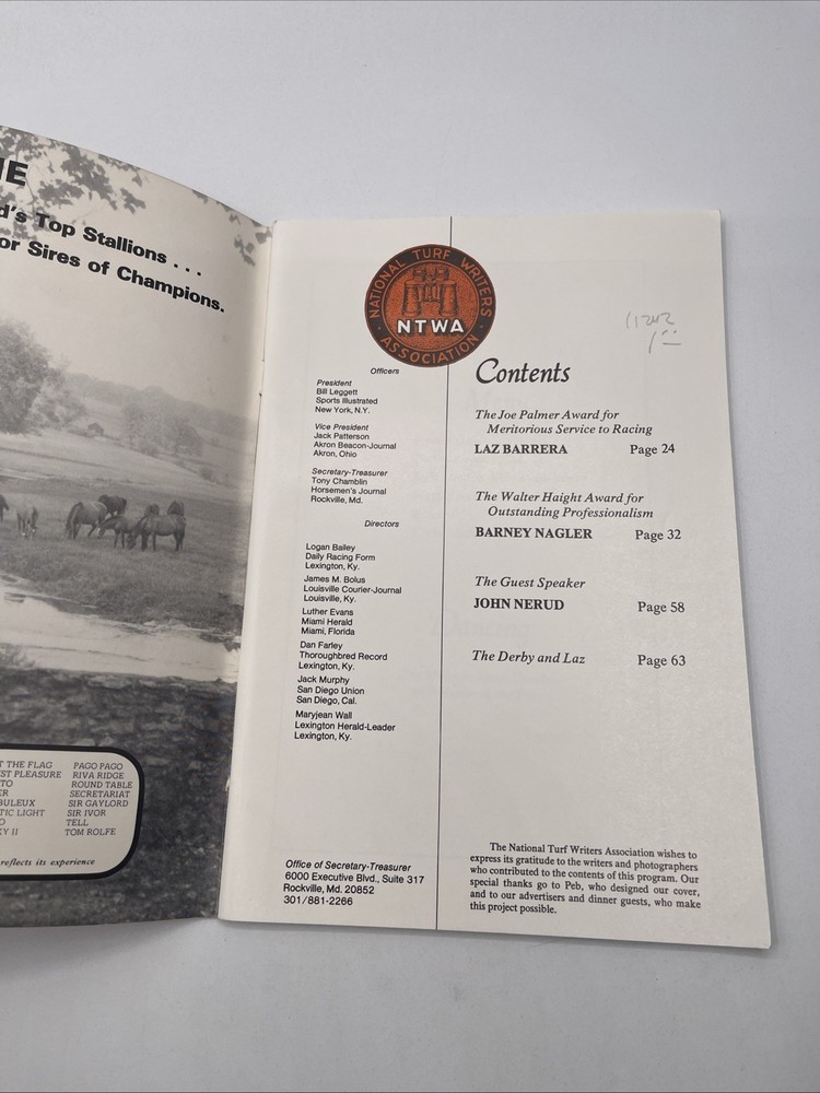 1979 National Turf Writers Association 20th Annual Dinner Program