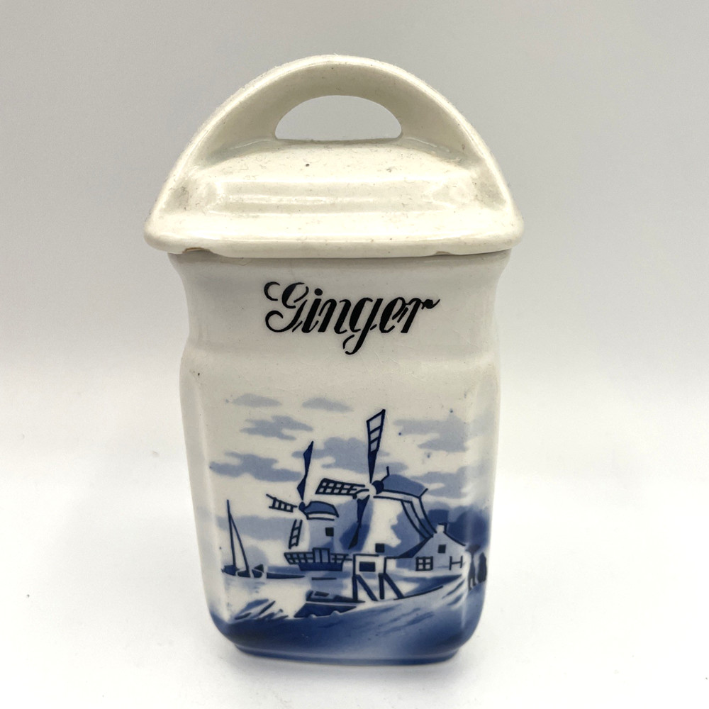 C.A.W. Germany INGE - Blue White Delft Style Windmill - Ginger Jar Container