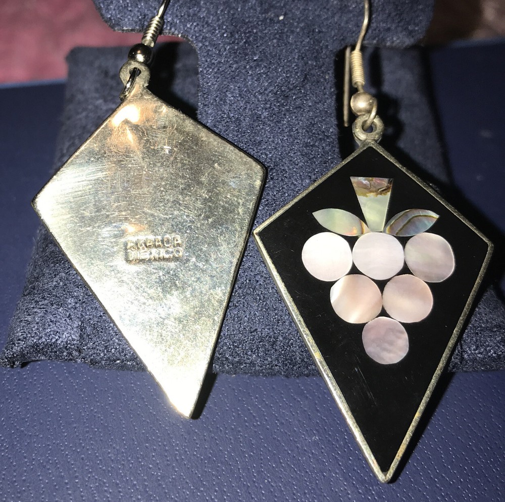Vyg Mexico signed Abalone Enamel Dangle Earrings.