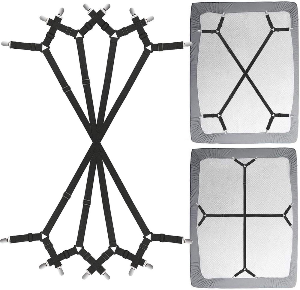 Adjustable Bed Sheet Clips - 4 Pack with Secure Crisscross Design, Black