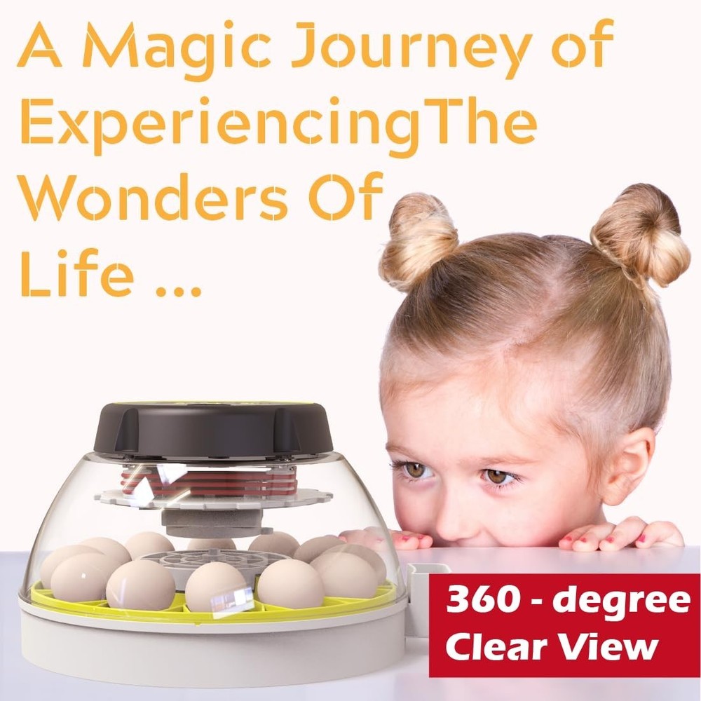 12 Egg Incubator with Humidity Display, Egg Candler, Automatic Egg Turner, fo...