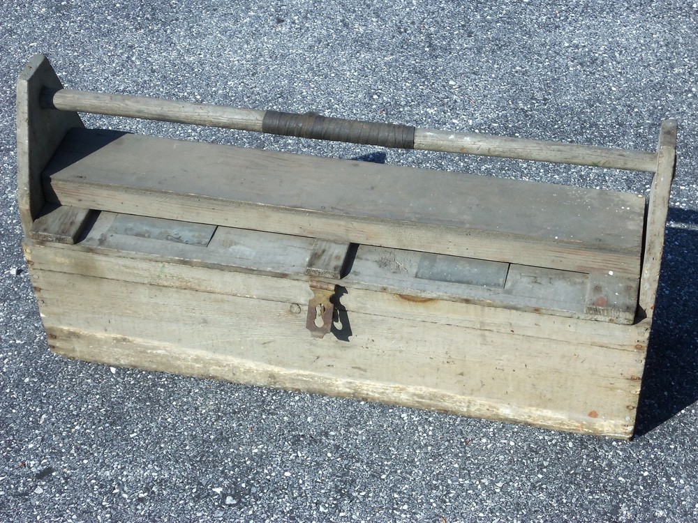 Vintage Wooden Rustic Tool Carrier Tool Box