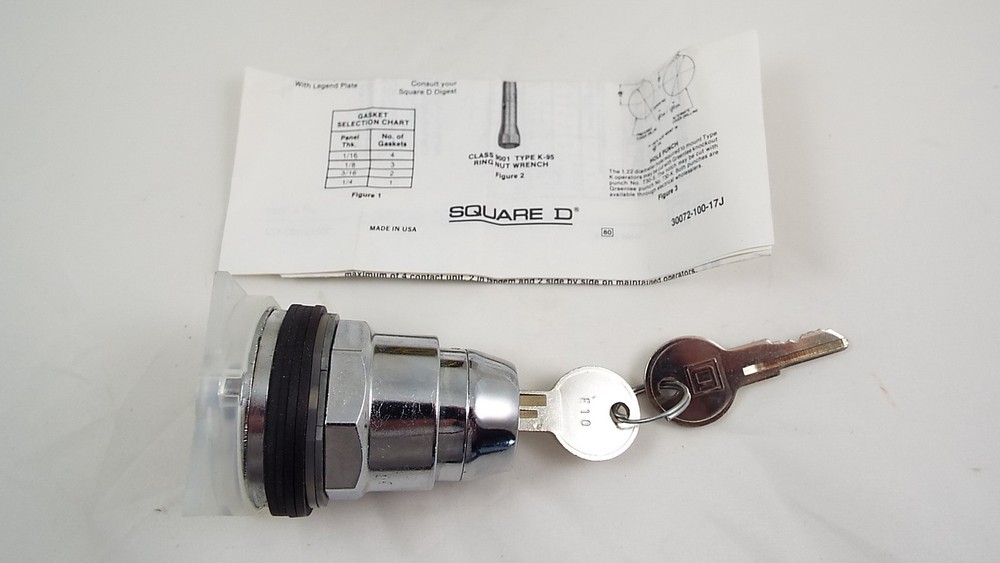 SQUARE D 9001-KS43K4 SELECTOR SWITCH OPERATOR 30MM KEY REMOVE LEFT SWITCH 3 POSI
