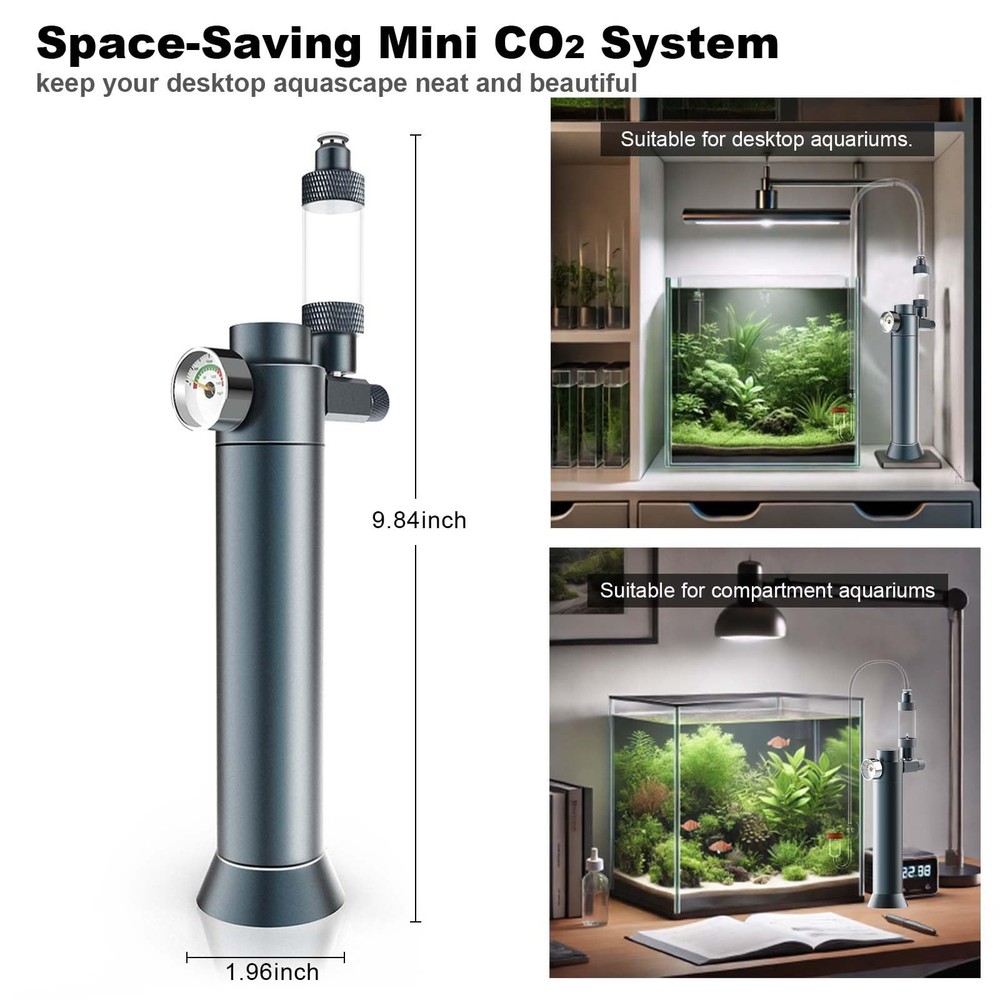 FZONE Desktop Aquarium CO2 System, Regulator with 45g silver grey