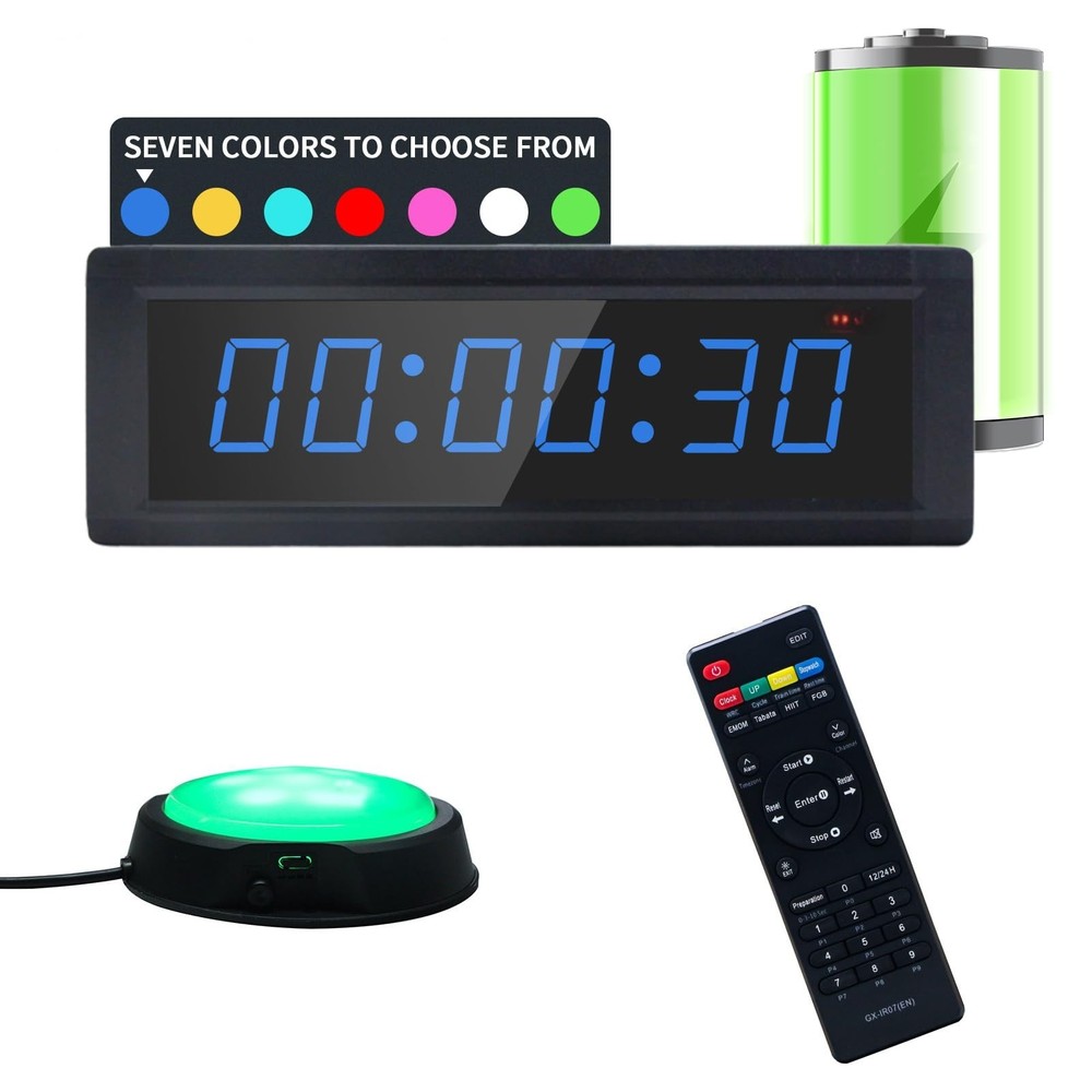 Gym Timer Clock with Remote Control & Push Button,7 RGB Color, Programmable I...