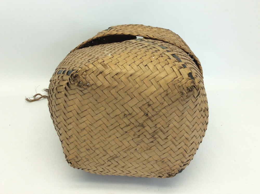 Wicker Woven Black Stripe Early Zigzag Pattern Basket Decorative Old