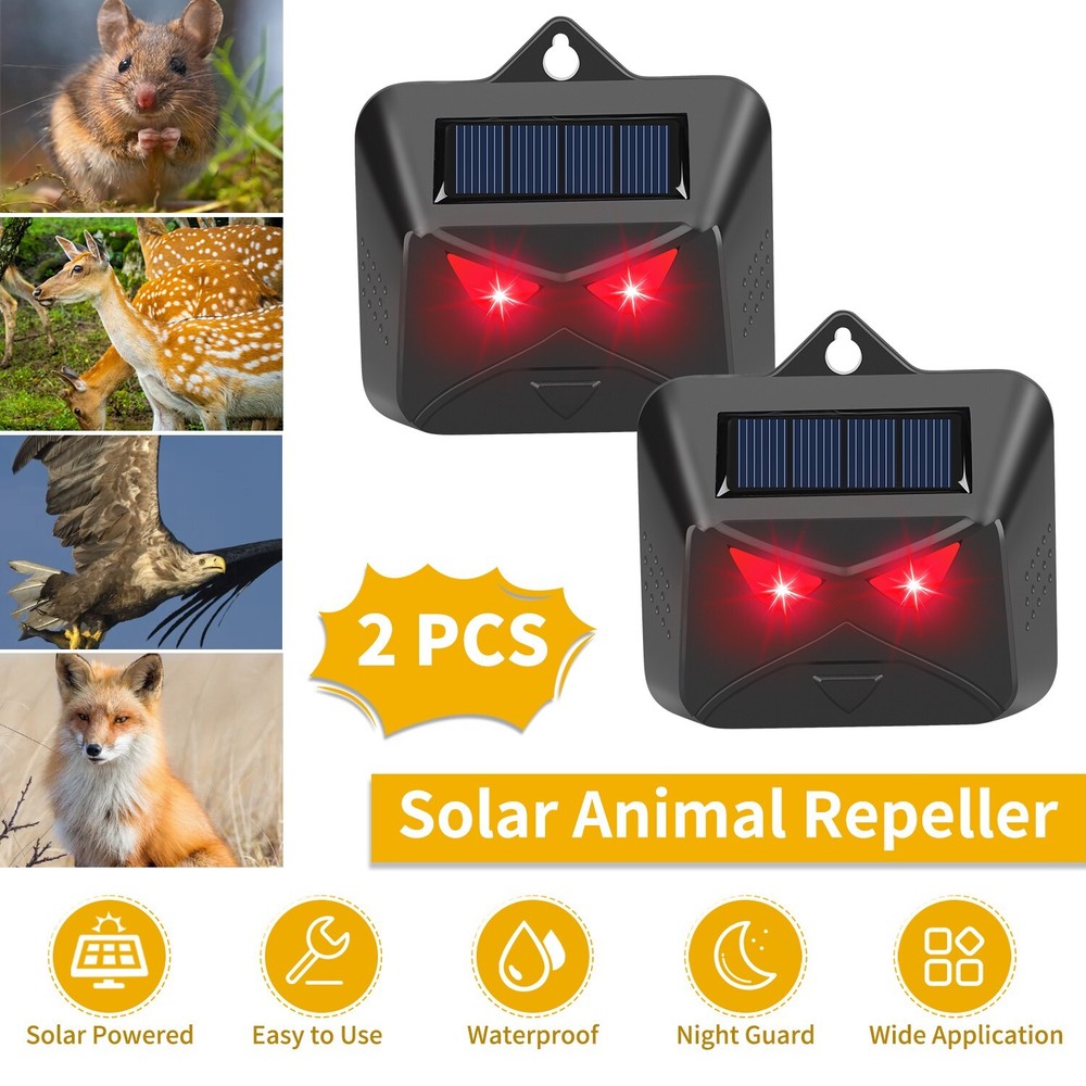 2Pcs Solar Predator Guard Light Red LED Deterrent Light Night Animal Repeller US