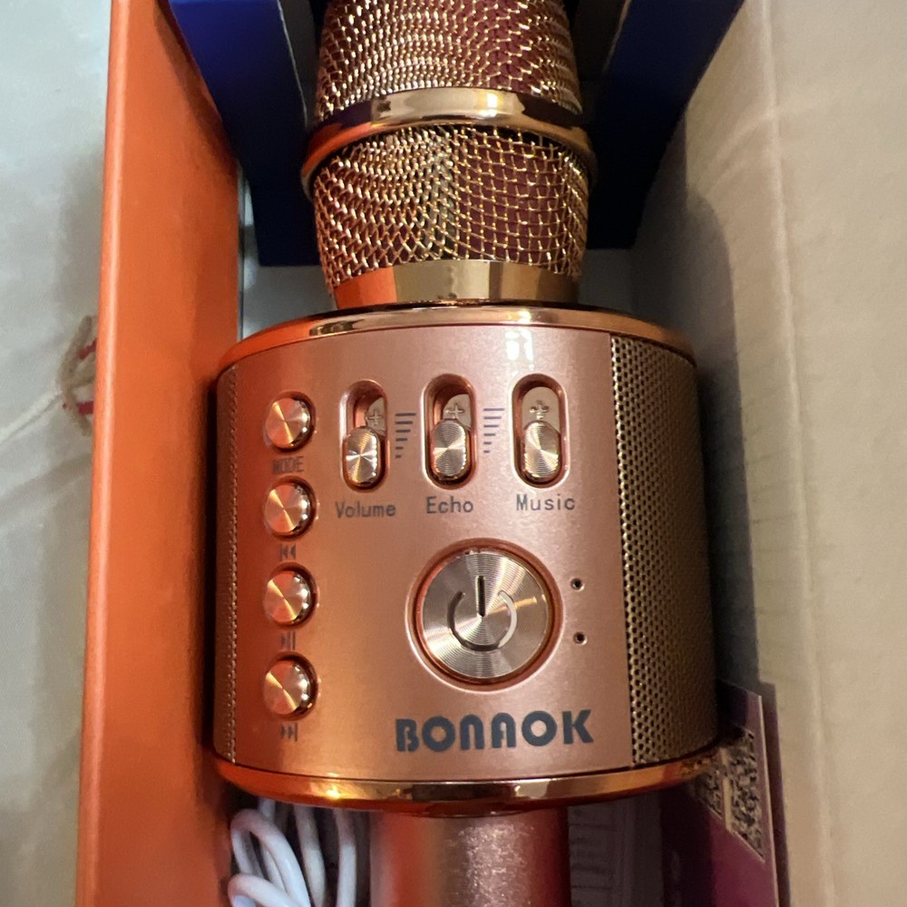 BONAOK Wireless Bluetooth Karaoke Microphone Rose Gold