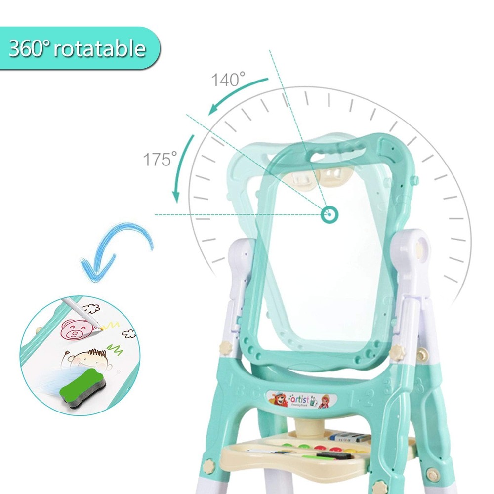 Mojitodon Easel for Kids,Rotatable Double Sided Easel for Kids Adjustable Sta...