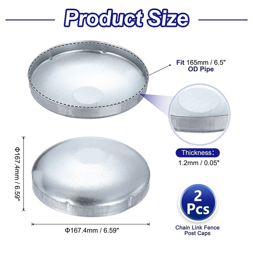 2Pcs Chain Link Fence Post Cap, Dome External Post Caps Fit 6-1/2" OD Pipe