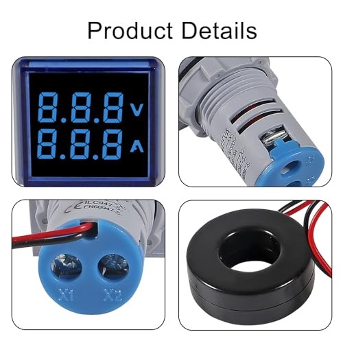 2pcs Blue LED Display Voltmeter, Square Dual Display Voltmeter and Ammeter blue