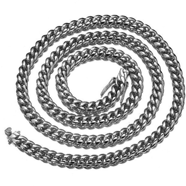 10K Solid white Gold 6-18mm Curb Link Chain Necklace