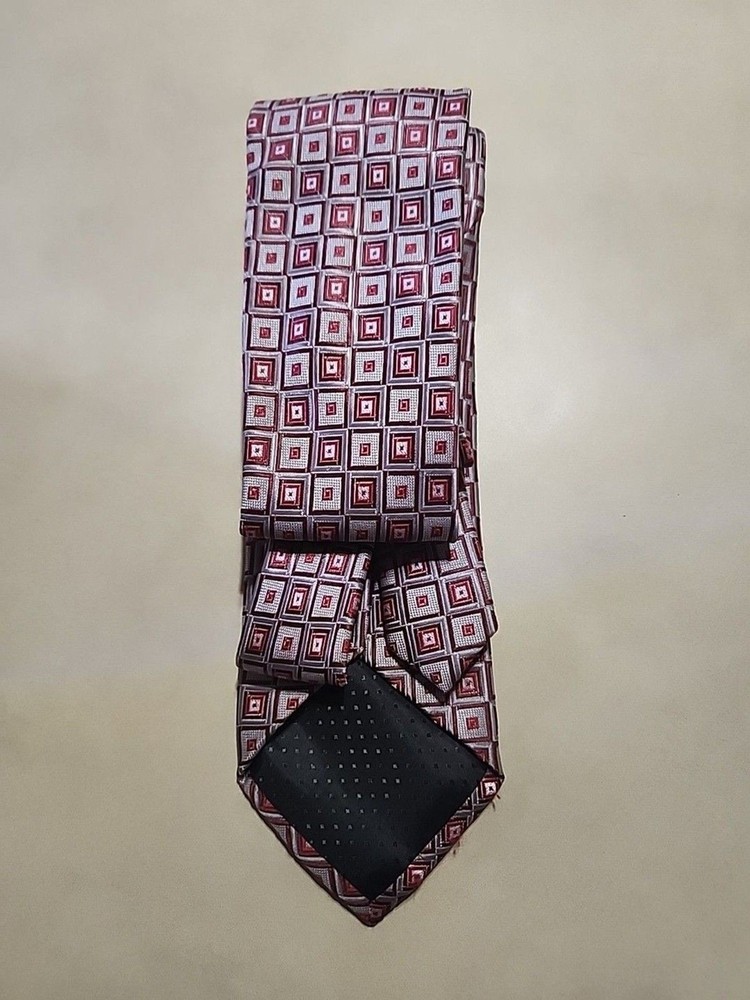 Pierre Cardin Men’s Tie Red & Silver Geometric Pattern Necktie