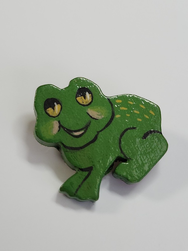 Cute Frog Lapel Pin Wood & Hand Painted