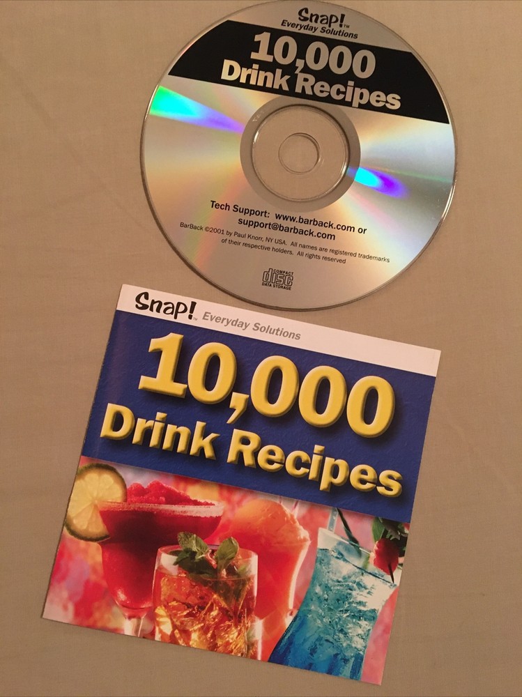 10,000 drink recipes on CD ROM, BarBack 5.0 disc, 2001, Snap! solutions Software