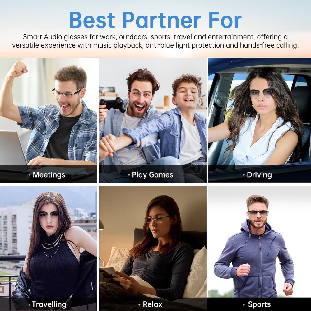 Smart Glasses with Open Ear Design, Polarized Lenses, Bluetooth Audio Features