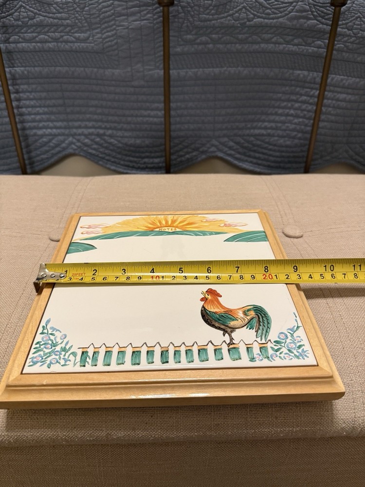 VTG Ceramic Tile Note Board Write-on Message Barnyard Rooster Cottagecore 9”x9”