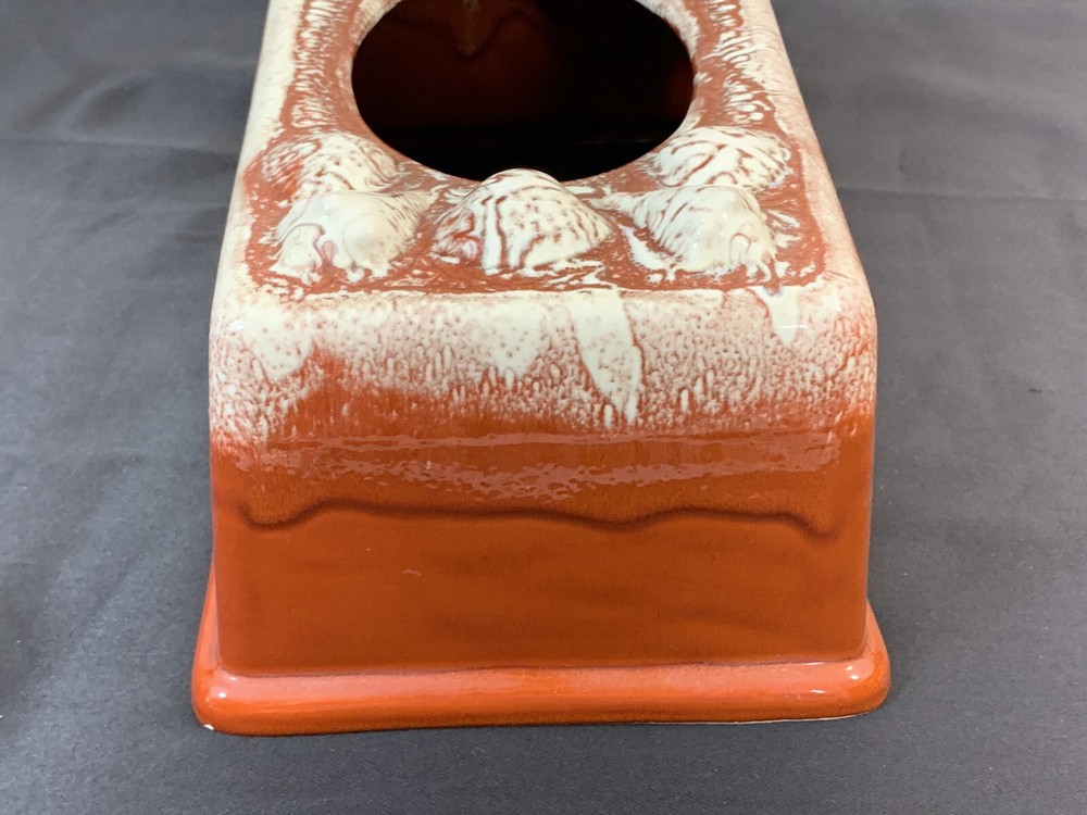 Vintage 60s 70s Retangular Ceramic Tissue Box Brown Drip Glaze Shells Beach