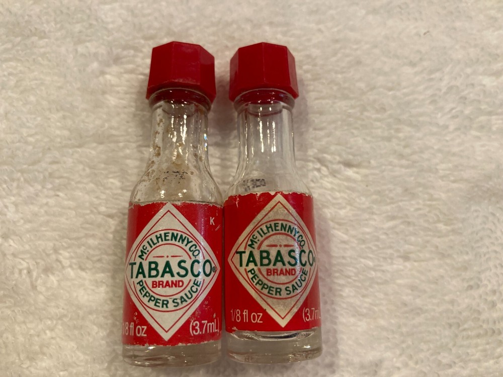 2 Mini Glass Tabasco Bottles 1/8 fl oz.
