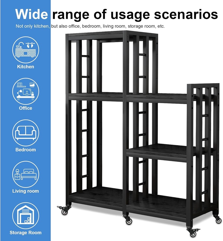6-Tier Kitchen Bakers Rack, Multifunctional Storage Shelf, Mini Fridge &