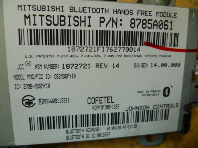 2014 2016 MITSUBISHI MIRAGE HANDS FREE BLUETOOTH COMMUNICATION MODULE 8785A061