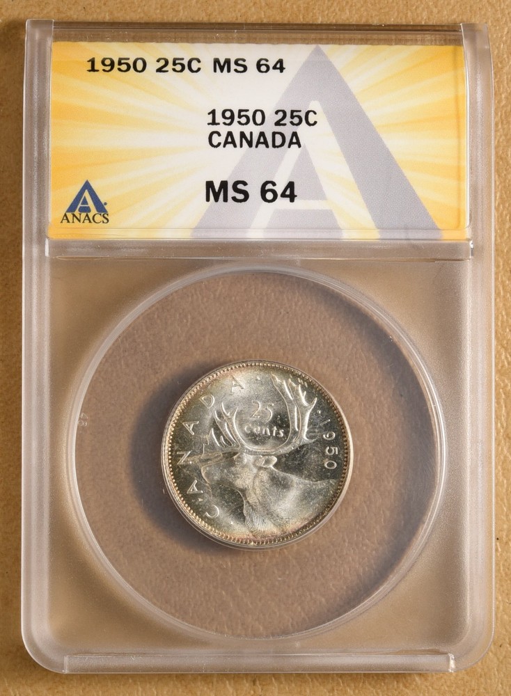1950 Canada Silver 25 Cents ANACS MS64