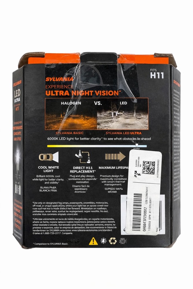 SYLVANIA H11 LED Headlight Bulbs 6000K Bright White 2 Pack Ultra New Open Box