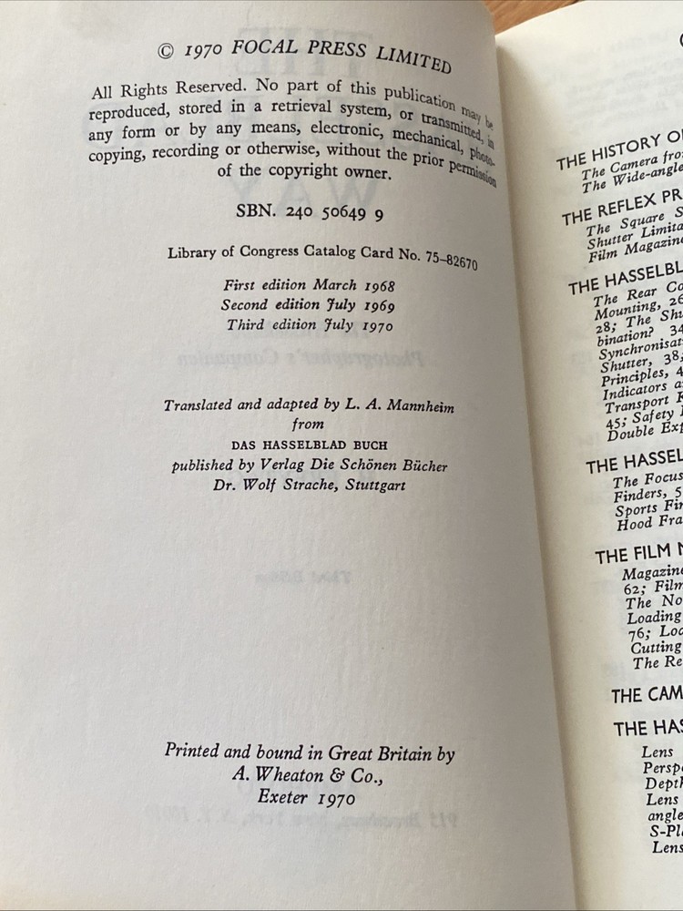 1970 3rd Edition The Hasselblad Way Freytag Camera Book