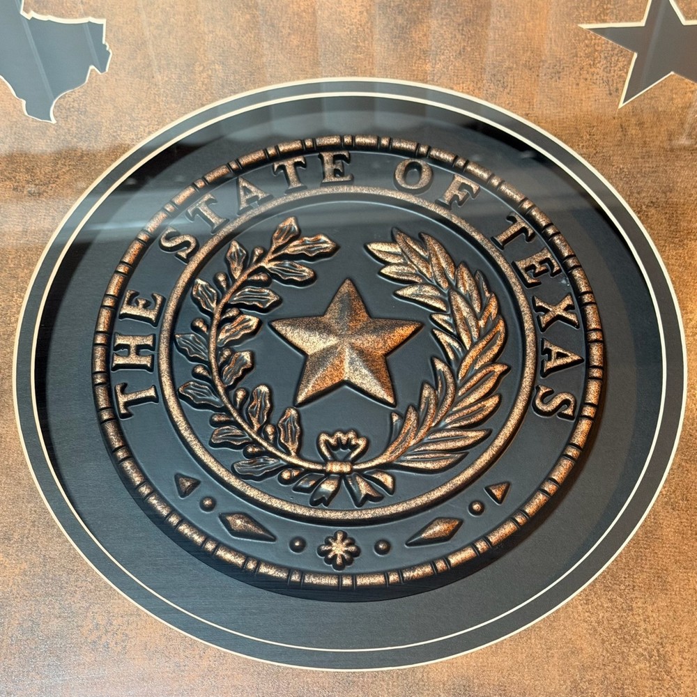 Texas Flag State Seal Shadowbox Framed Embroidered Cotton 3D-Effect