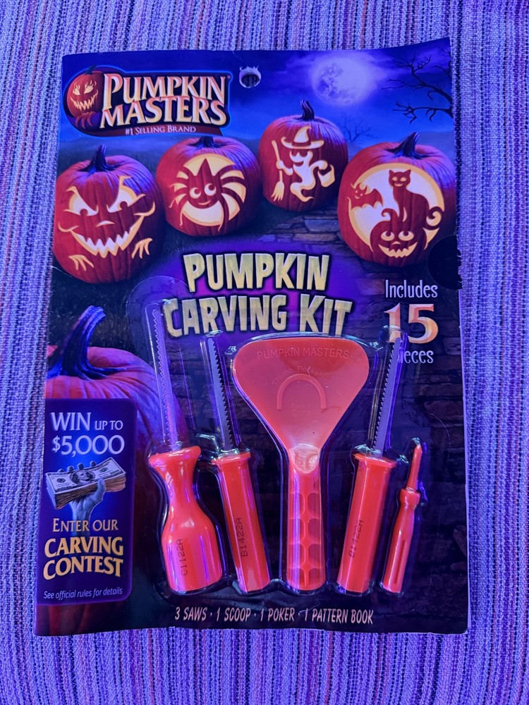 Pumpkin Masters Pumpkin Carving Kit includes 5 tools and 14 patterns