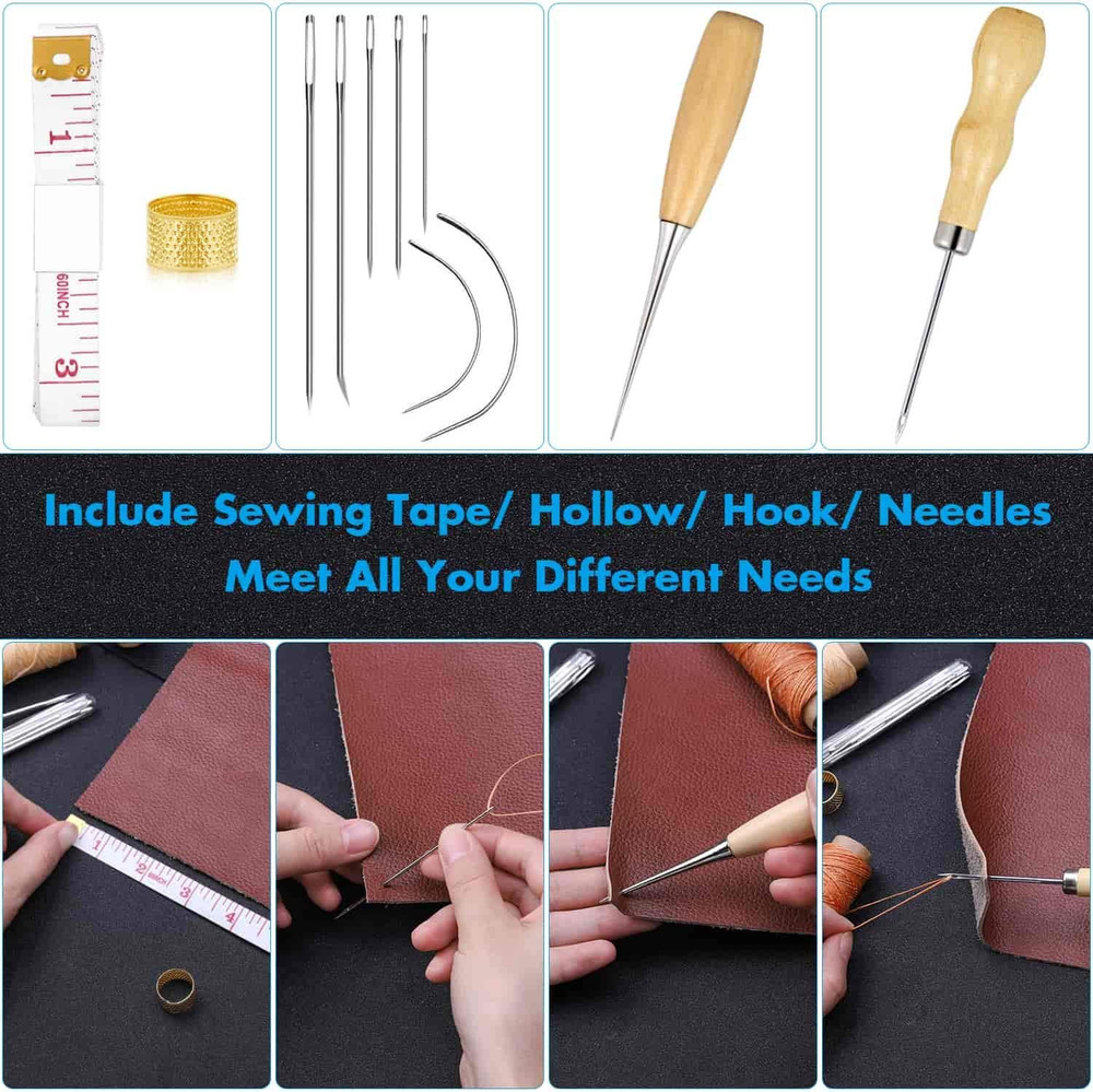35 Pcs Leather Pouch Kit with Hole Punch, Sewing Tools, Waxed Thread and Large-E