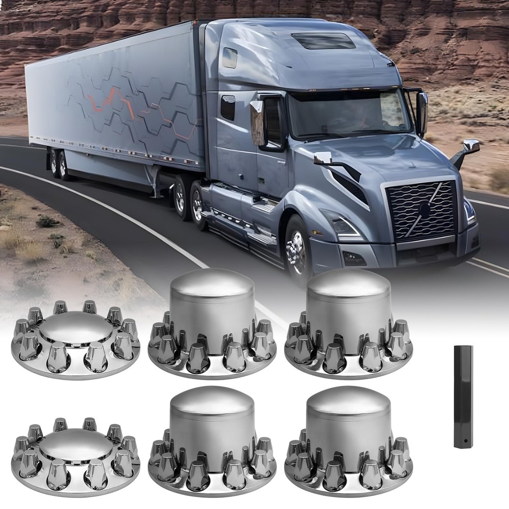 Chromed ABS Plastic Front and Rear Wheel Axle Cover Set with 33mm Lug Nut Covers