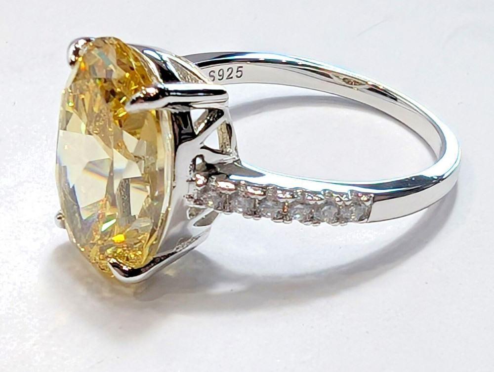 5CTTW Amber Oval Solitaire Lab Created Diamond Ring, VVS1, D, Silver .925 SO24