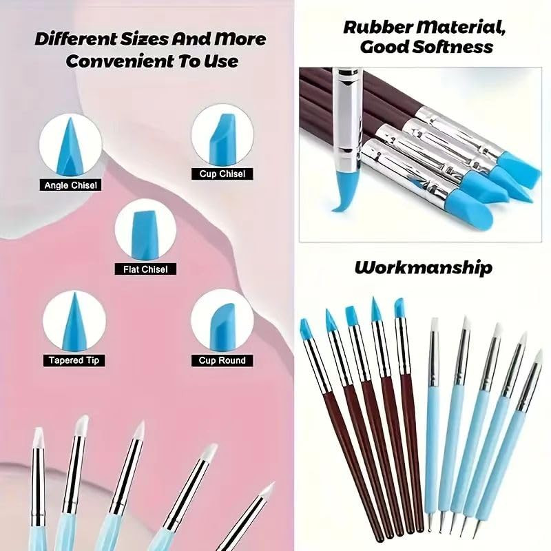 10 Pcs Silicone Clay Sculpting Tools Set, Double-Ended Dotting Tools & Silicone