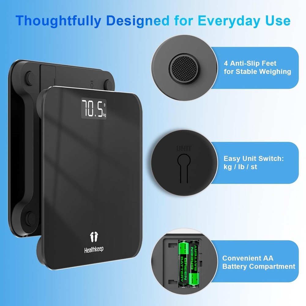 Compact Digital Bathroom Scale with 4-Sensor Accuracy: Safe, Durable & Stylish