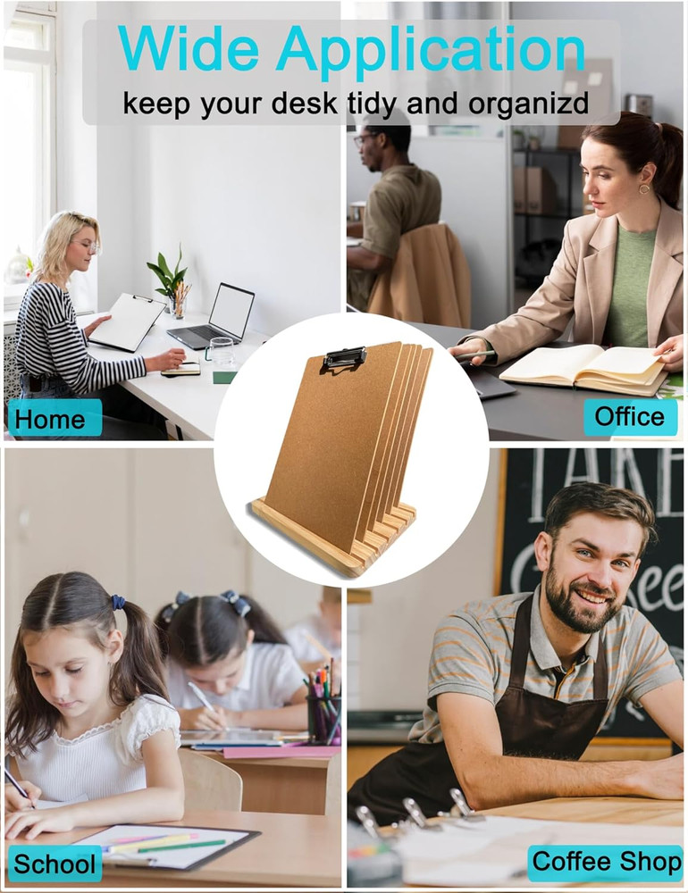 Clipboard Holder, Wood Clipboard Organizer Display Stand, Document Typing Paper