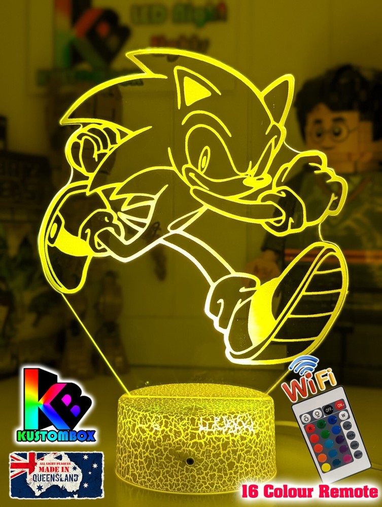 SONIC HEDGEHOG PERSONALISED NAME USB LED NIGHT LIGHT 7 COLOUR REMOTE CONTROL