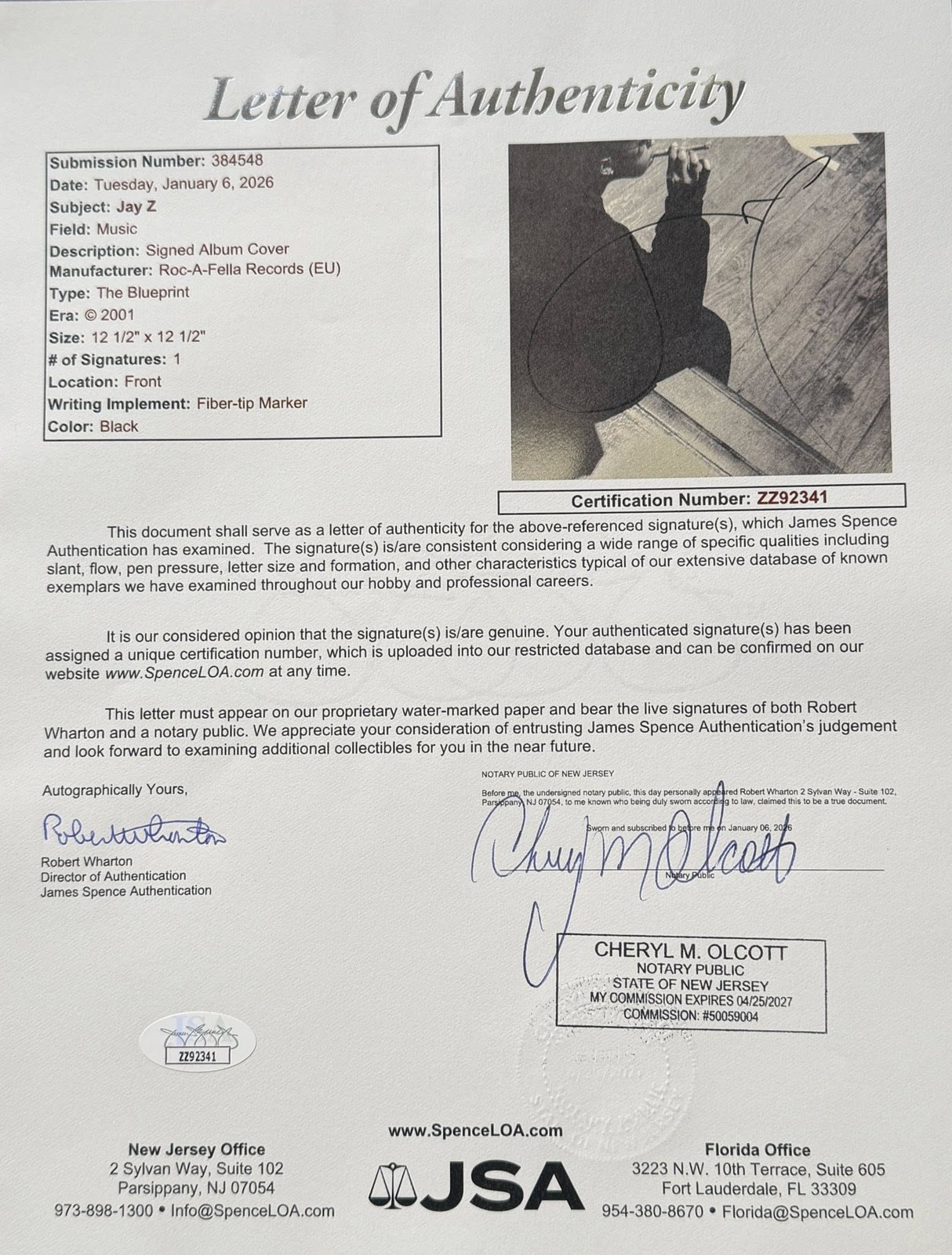 Jay-Z Signed Autographed The Blueprint VINYL LP JSA LOA