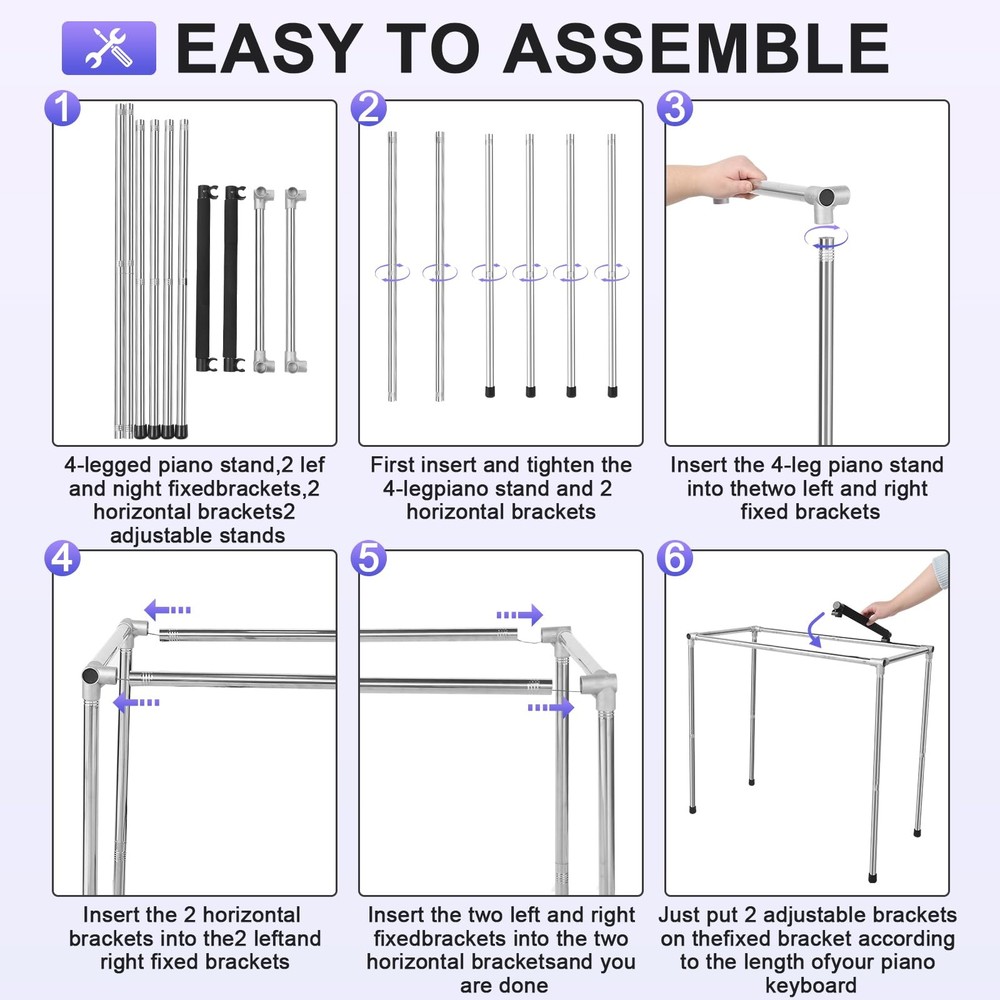 Adjustable Piano Keyboard Stand Stainless Steel Frame Electronic Space Saving