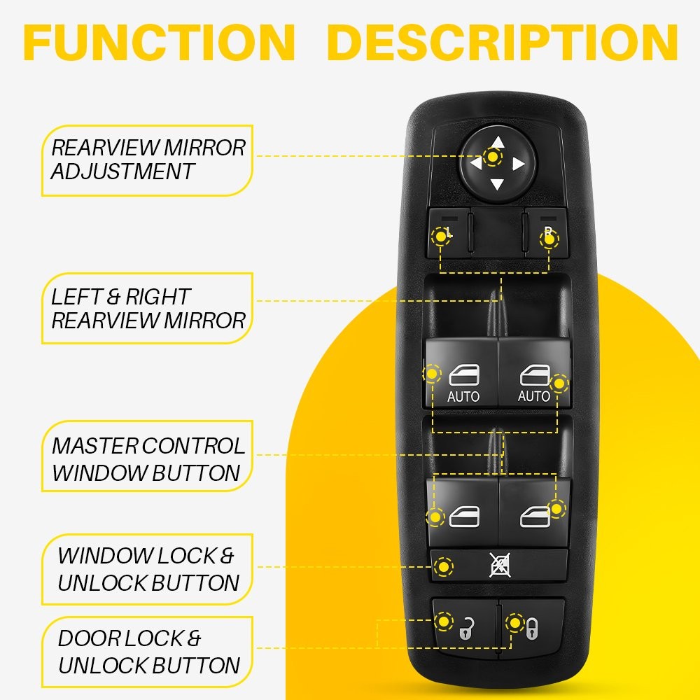 Front Driver Side Master Power Window Control Switch For Jeep Cherokee 2014-2017