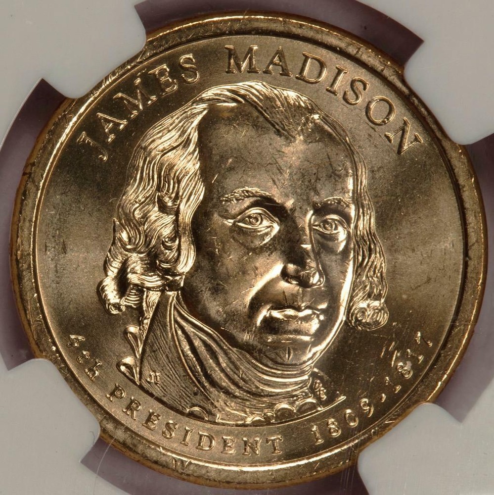 2007 NGC MS65 Struck Thru James Madison Dollar Mint Error Study Piece?