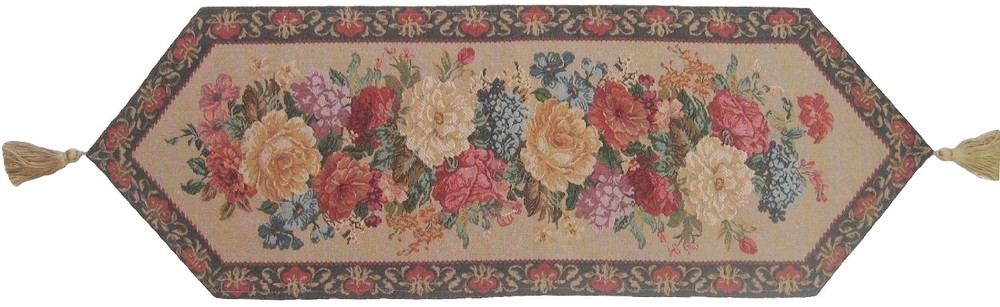 DaDa Bedding Romantic Elegant Spring Floral Beige Tapestry Dining Table Runners