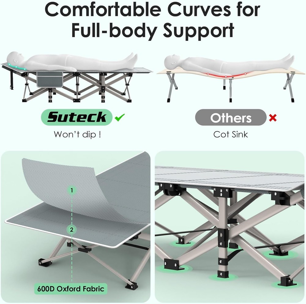 Camping Cot Folding Camping Cot Bed Adults Sleeping 1200D Double Layer Oxford