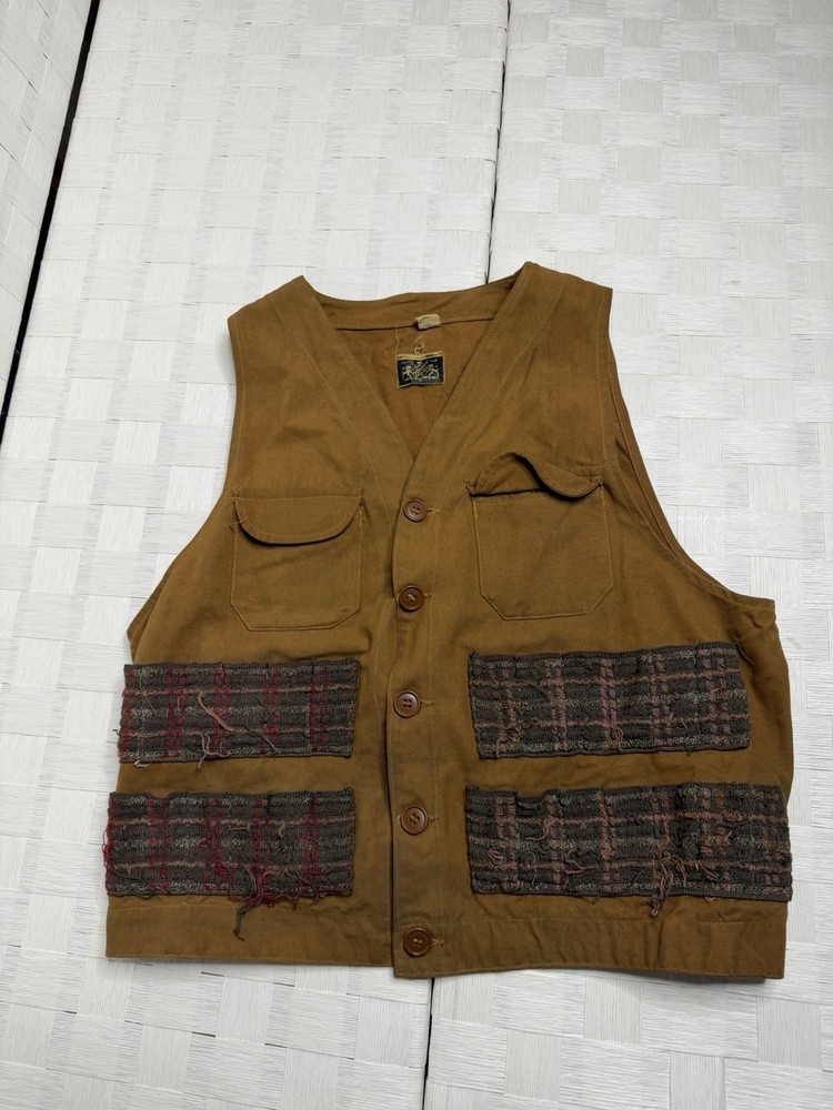 Vintage ISCO Brown Cloth Canvas Hunting Vest Button Closure / Medium