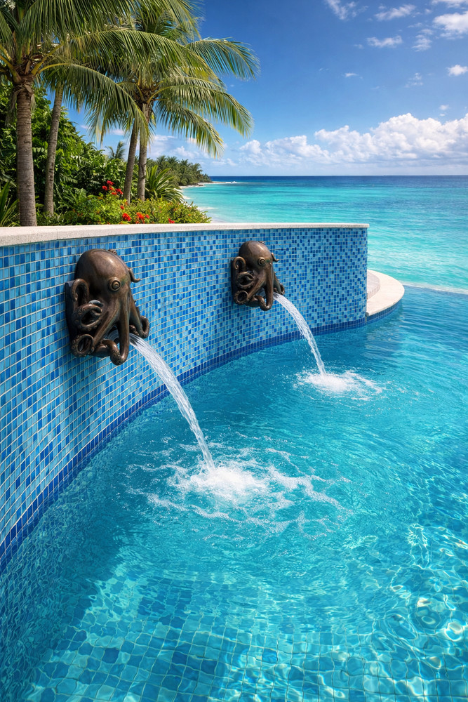 Octopus Pool Scupper Spillway: Hand-Finished Metallic Water Feature