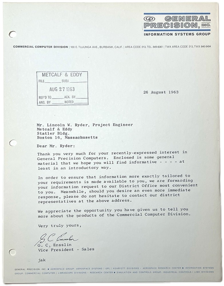 1963 GENERAL PRECISION LGP-21 ELECTRONIC TRANSISTOR COMPUTER BROCHURE BURBANK CA